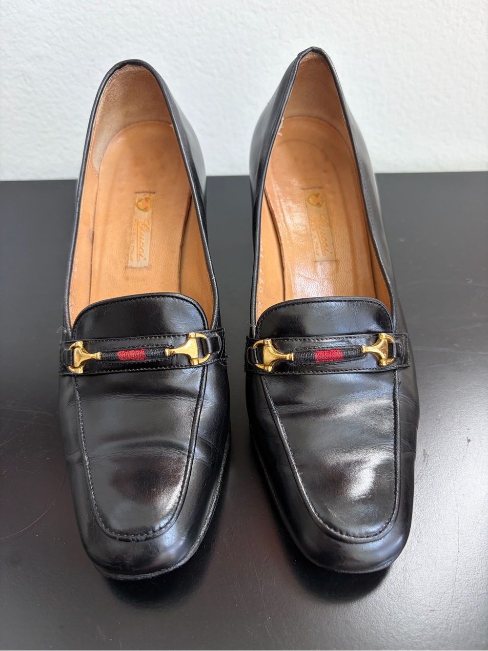 Vintage 1970โs Gucci Horsebit Web Stripe Heel Loafers Black EU 37 run small